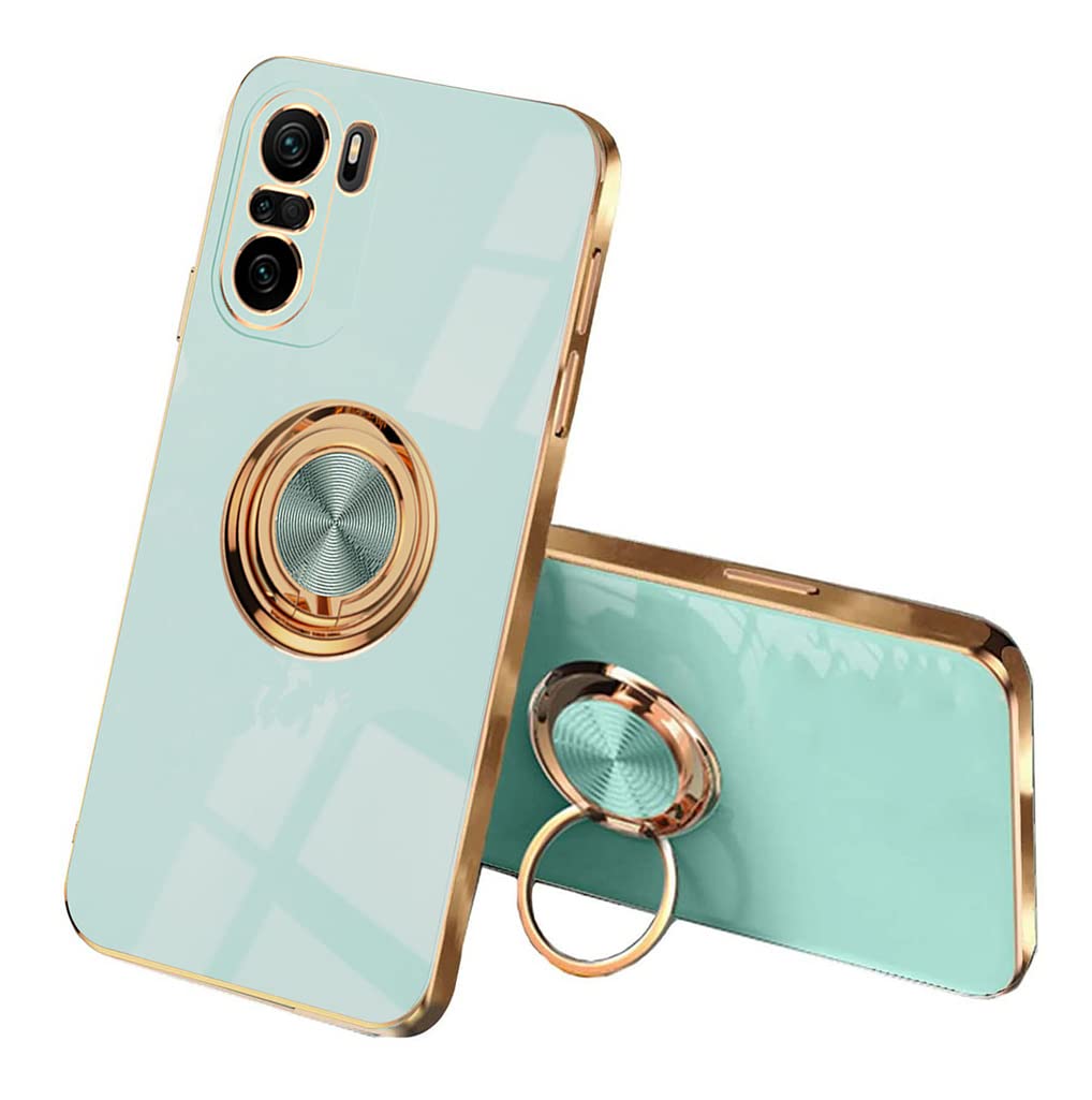 SEEKOO Case for Xiaomi Poco F3 / Xiaomi Mi 11i 5G, Ultra Thin Elegant Soft Silicone Electroplating Design Case Shiny Shockproof TPU Gel Case with 360 Degree Rotation Ring, Light Green