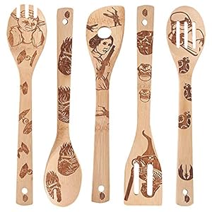 5 STKS Star War Verbrande Houten Lepels Koken Organische Bamboe Lepels Turners Gesneden Spatels Non-Stick voor kookgerei…