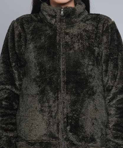 Image of Women's Ultra-Soft Plush Fleece Winter Jacket with High Neck & Full Front Zipper | Warm Cozy Fur Coat for Casual, Travel, Outdoor & Daily Cold Weather Wear