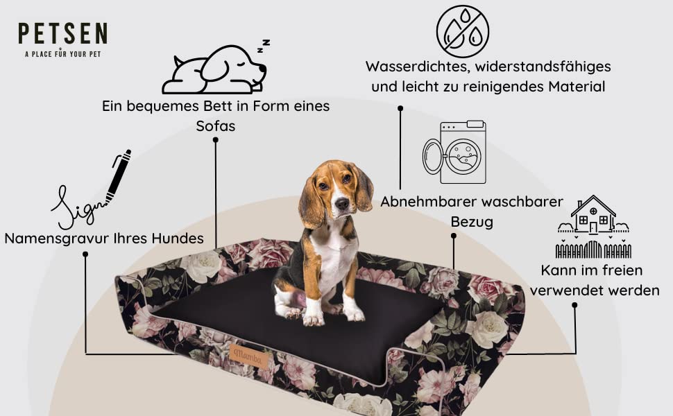 Petsen Hondenbed Grote Honden Wasbaar | Gepersonaliseerde Hondenmand Grote Honden | Hondenbed XXL met Naam Gravure | Honden Sofa (grijs, L