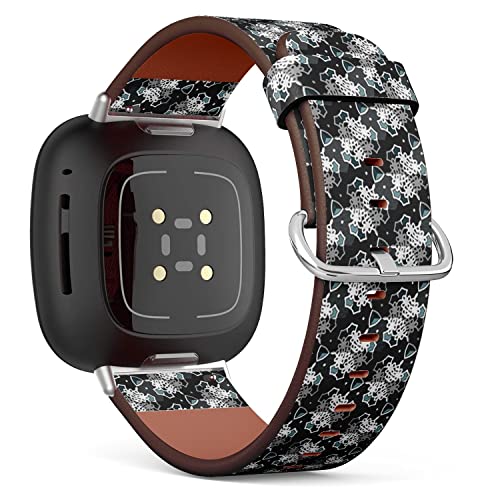 CJBROES Replacement Leather Watch Band, Compatible with Fitbit Versa 3 and Fitbit Sense of Wristband Bracelet Accessory - Isometric Cube Surface Covered Geometric