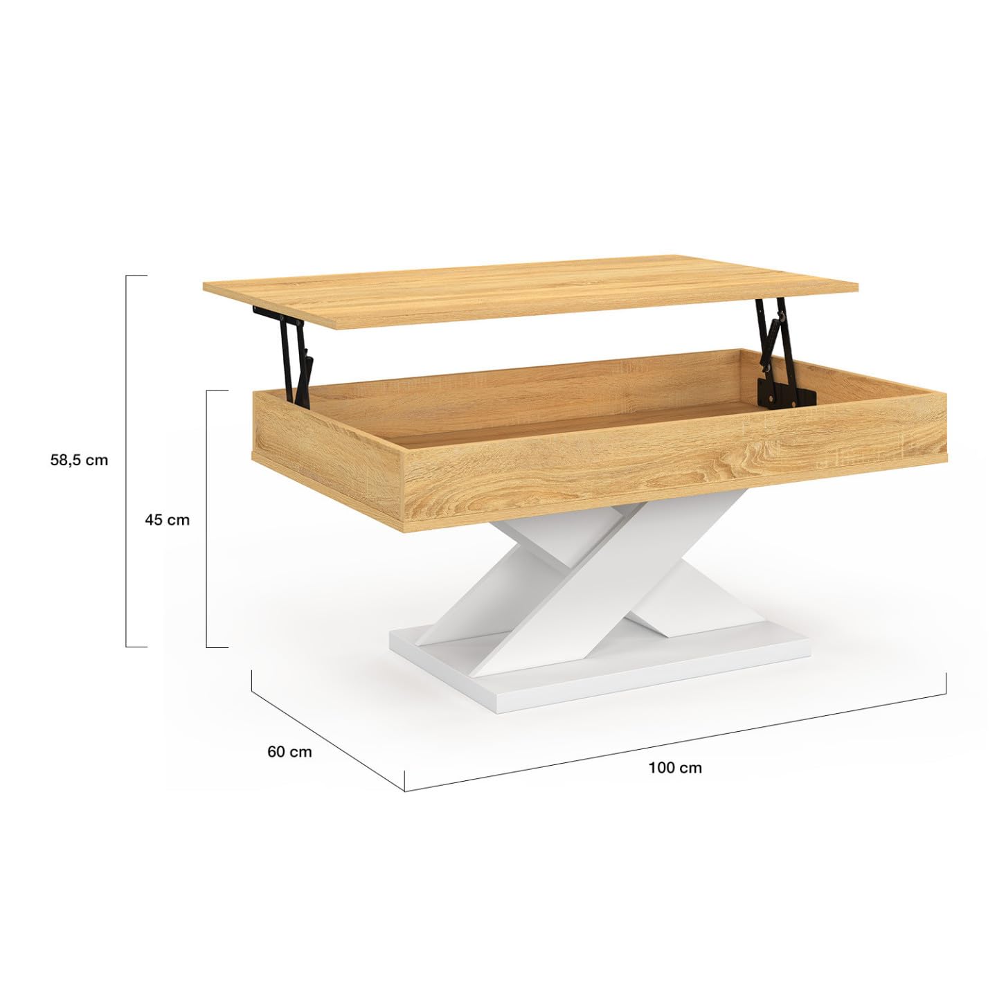 IDMarket - Tavolino rettangolare con piano rialzabile in legno ALICIA e base bianca
