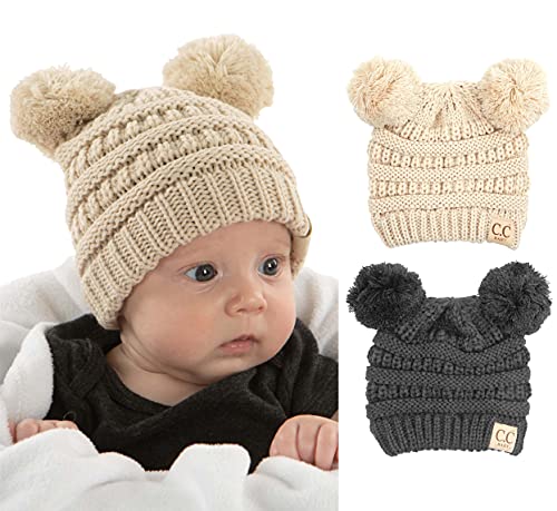 Image of Funky Junque Exclusives Baby Infant Beanie Knit Warm Winter Pom Pom Skull Cap Hat