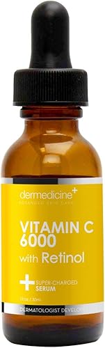 Vitamina C 6000 con suero antienvejecimiento de retinol para la cara, grado farmacéutico, ayuda a suavizar las arrugas, ilumina la tez  Mejora la