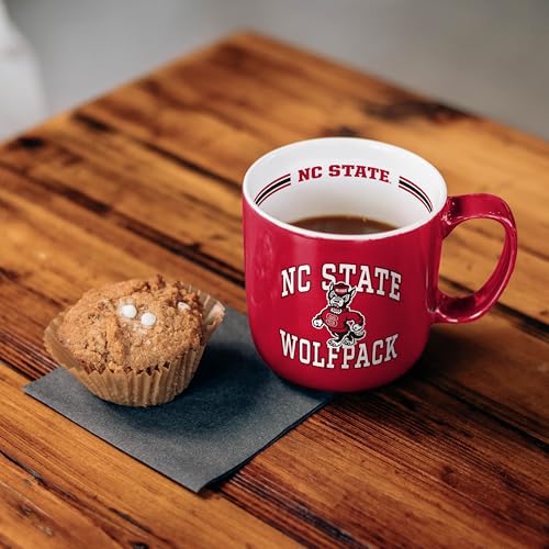 Image of Logo Brands NCAA North Carolina State Wolfpack 15 oz Stripe Coffee Mug - Vintage Team Logo, Inside Print & Stripes, Microwave & Dishwasher Safe- Great Gift For Fans & Alumni