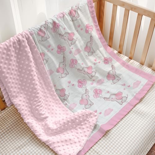 Image of SANDJEST Minky Blanket 2 Pack with Dotted Back 30 x 40 Inches, Gift for Christmas Birthday (Bee, Elephant)