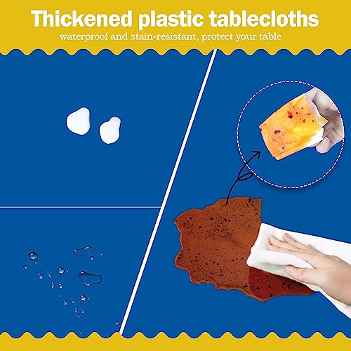 Image of tujol Royal Blue 6 Pack Plastic Table Cloth 54 inch x 108 inch, Disposable Tablecloths Rectangle Table Cover, Plastic Tablecloths for Parties