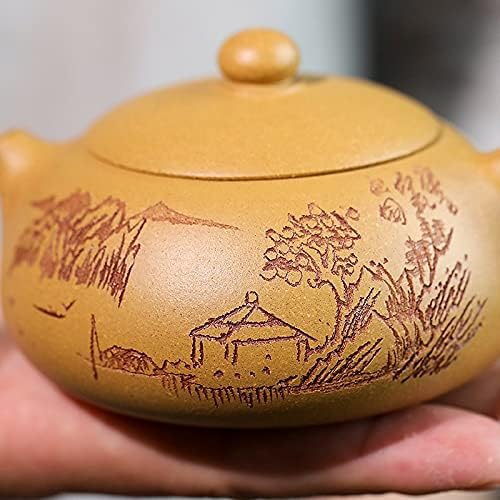 Teapot Zisha Teapot Handmade Carved Yixing Purple Clay Xishi Teapot Chinese Traditional Kungfu Teaware Home Tea Pot Set Best Pottery Teapot