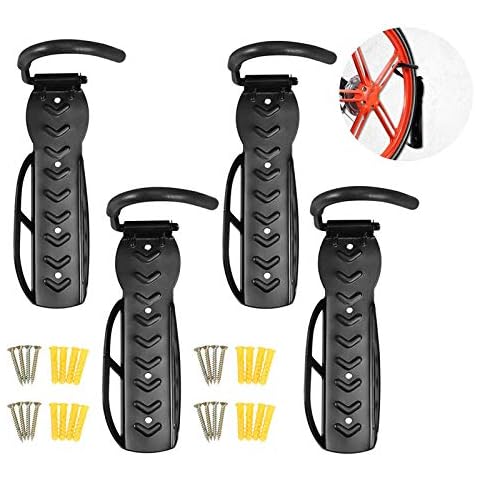 Bike Wall Mounts, Bike Rack, 4 Pack Bike Storage Vertical Bicycle Holders, for Garage, Bike Accessories Bicycle Stands Wall Mounted Hanger Hook for Indoor/Garage/Shed, Space Saver, Hold Up to 30Kg Cover