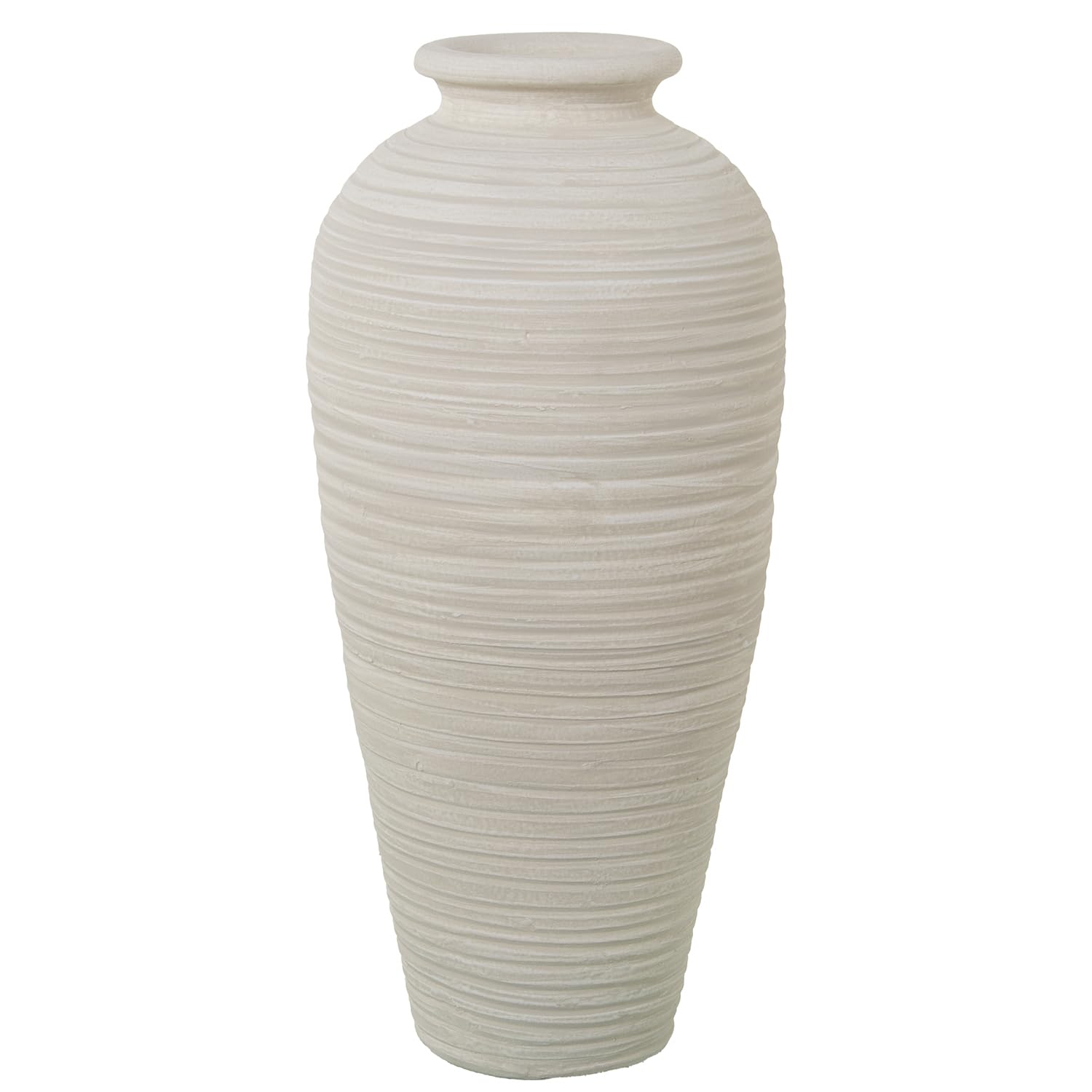 DRW Jarron de Suelo de Ceramica Ondulado en Blanco Mate 28x28x60 cm