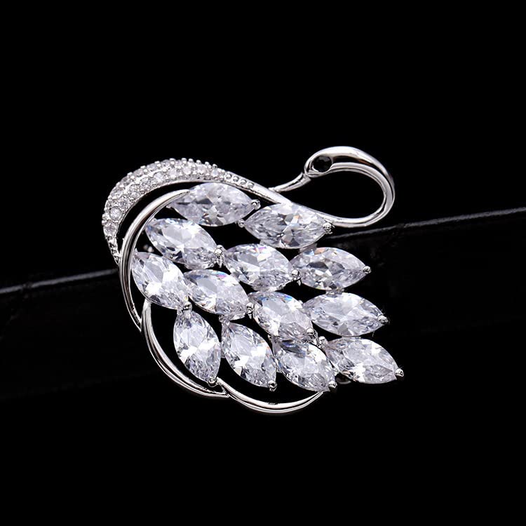 Image of Luxurious and Sophisticated 14K Gold Swan Brooch with Sparkling Moissanite, Stunning Animal Inspired Crystal Corsage, Trendy Trench Coat Accessory