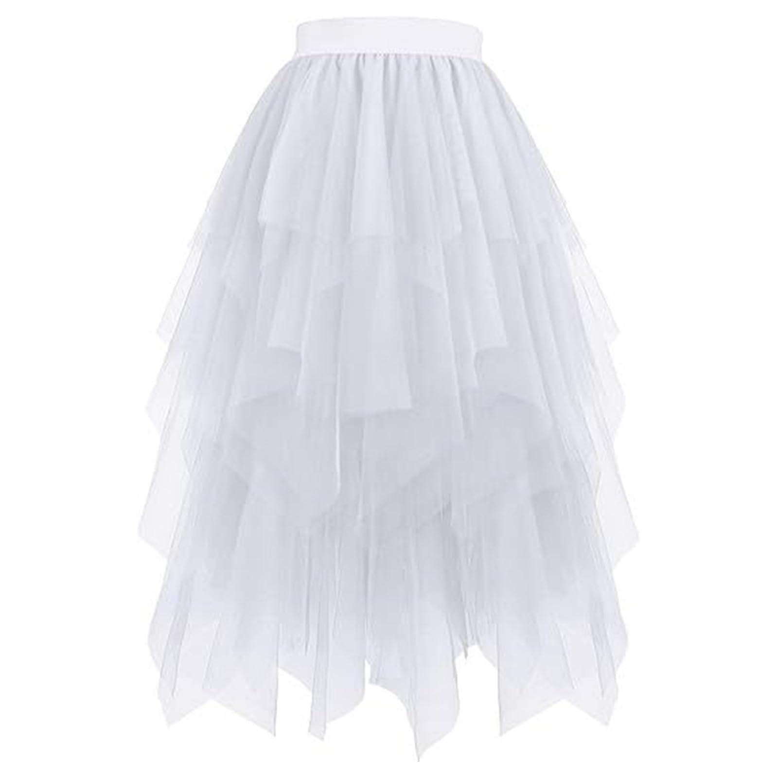 Tulle Skirt Women's Tulle Skirts High Low Layered Puffy Fairy Skirt Tulle Skirts A-line Irregular Midi Long Tutu Skirt with Glitter Sequins Ballet Tutu Prom Party Carnival Costume, #208-White, S