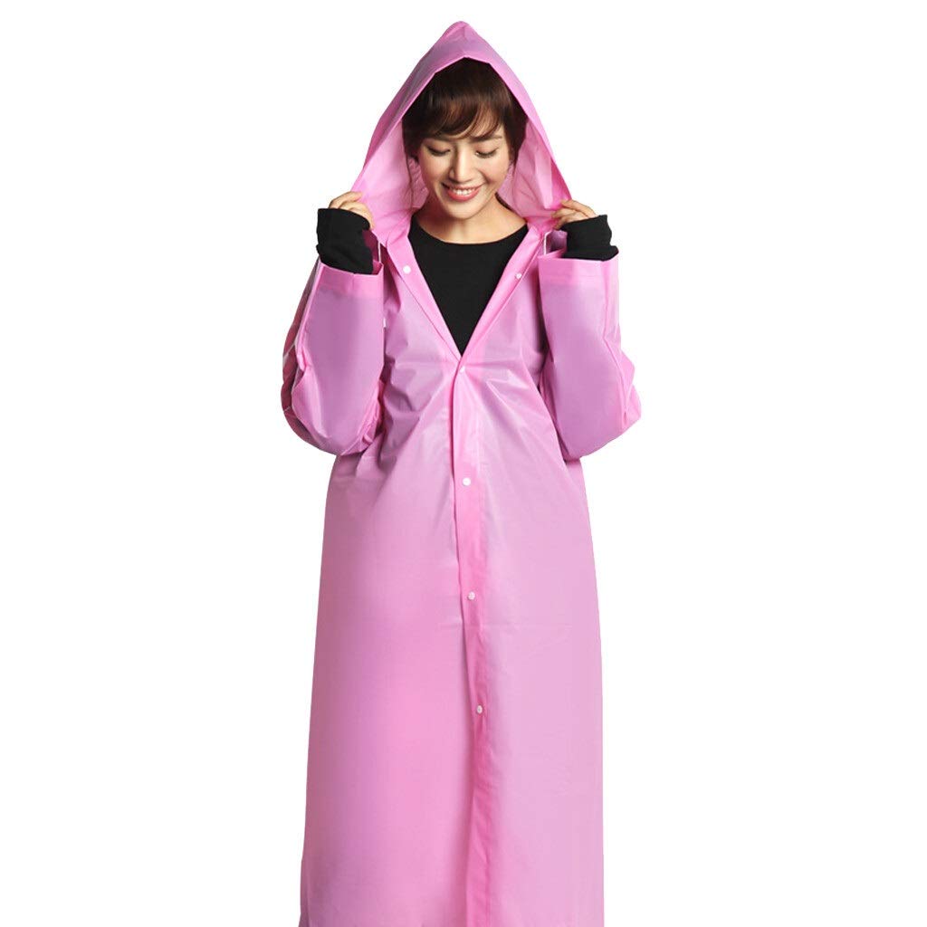 Easy To Use Portable Long Raincoat Women Man Rain Poncho Transparent Hoodie Waterproof Adult Non-disposable Outdoor Anti-wet Clear Rainwear (Color : Pink)