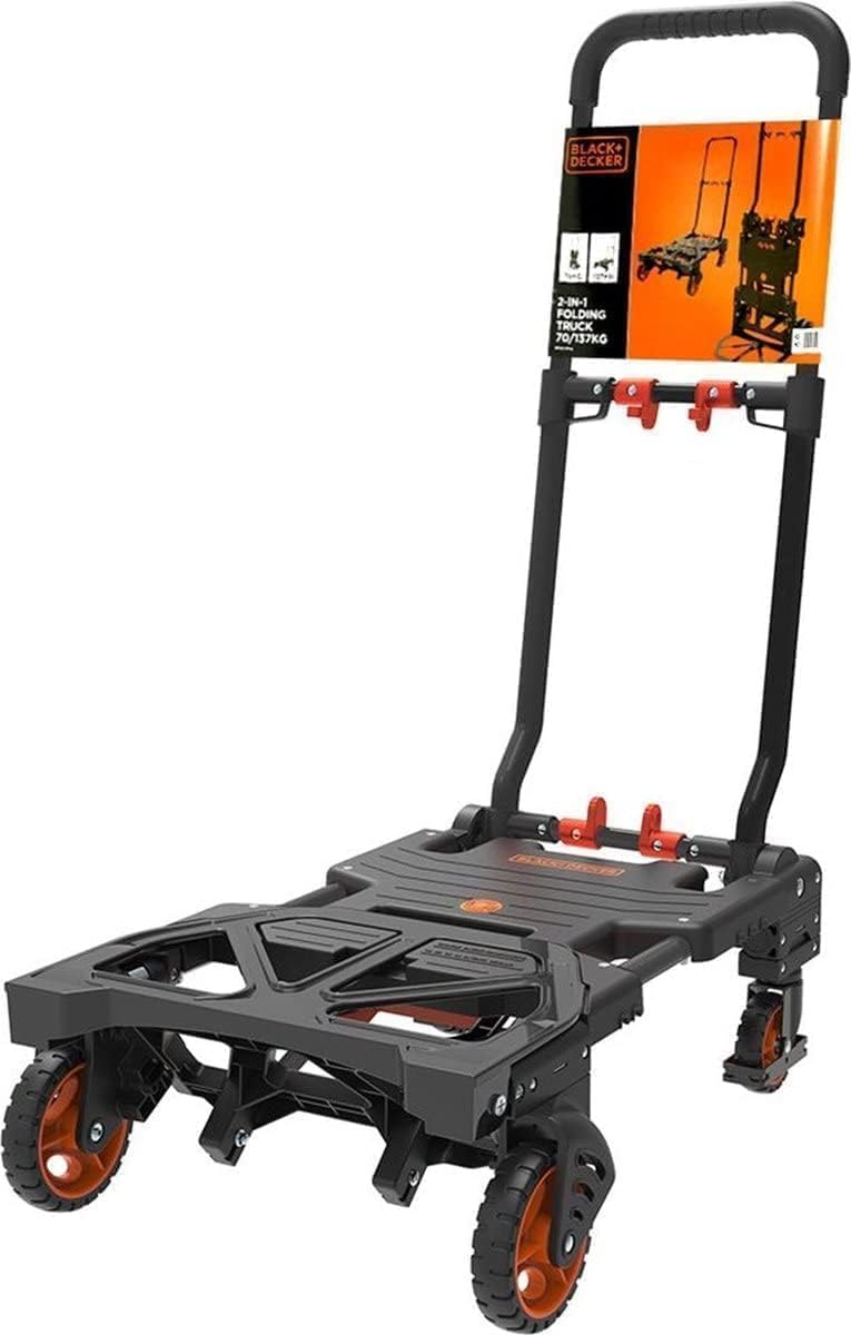 Black+Decker 2-en-1 Carro y Caretilla Plegable - Carretilla de Carga MAX. 55KG - Caretilla de Mano MAX. 120KG - Carro Plataforma con Ruedas Robustas - Plástico/Acero