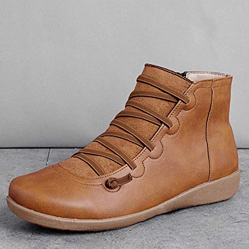 Ru Sweet Women's Arch Support Boots Comfy Lace Up Flat Heel Ankle Booties4