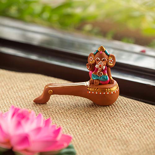ExclusiveLane Terracotta Handpainted Veena Ganesha -Ganpati Murti Spiritual Idols Figurine Indian Religious Statues Showpiece Home Decor Religious Gift Item