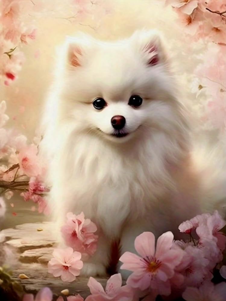GLTEYACO 5D Diamond Painting Diamond Art Kits DIY Adult Beginner Diamond Crafts Home Wall Decoration Pomeranian 40x50 cm
