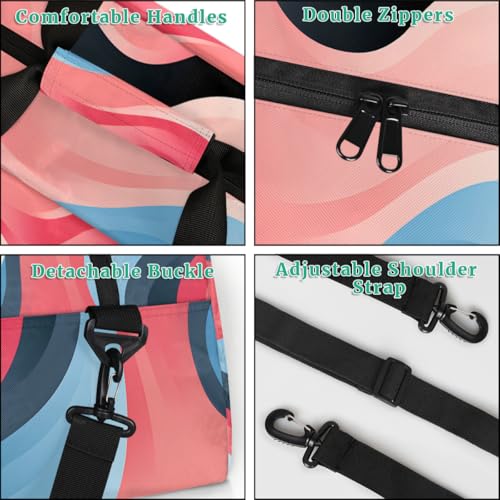 Curved Line Print Personalized Duffel Bag Weekend Overnight Travel Bag Sports Waterproof Gym Bag Lightweight Dance Bag Pink Blue4