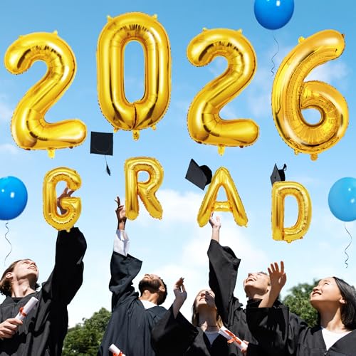 Image of 125 PCS Blue and Gold Graduation Party Decorations, 2026 Graduation Decorations, Class of 2026 Full Decor Set, Comgrats Grad Photo Banners, Tablecloth, Balloons, Cake Toppers