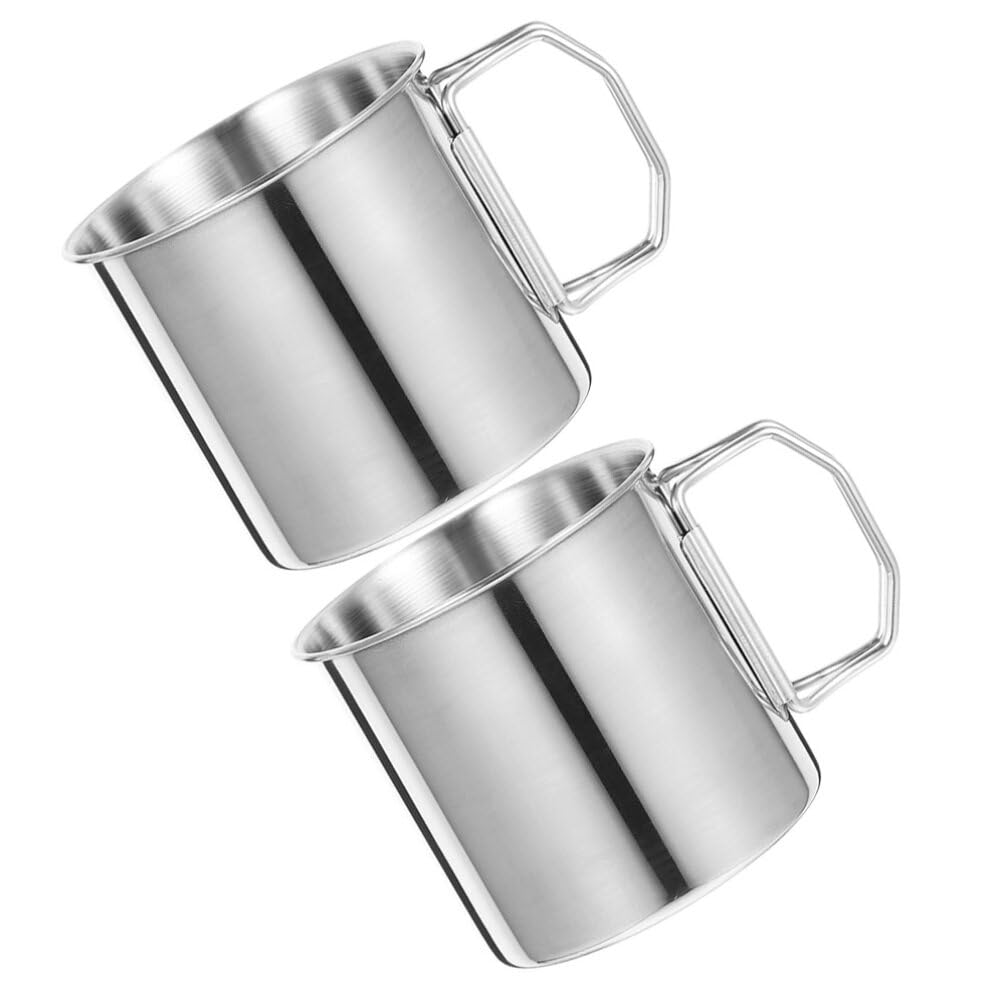 BESPORTBLE 2 Tazas Portátiles de Acero Inoxidable Fáciles de Limpiar con Asa Plegable Pack de 2 Unidades para Beber al Aire Libre Ideales para Camping y Picnic