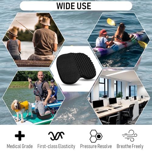 Image of Kayak Seat Cushion, Thicken Anti Slip Waterproof Gel Kayak Seat, Portable Canoe Rowing Rubber Dinghy Pad for Stadium Sit in Kayak Inflatable Fishing Kayak Canoe Kayak Accessories