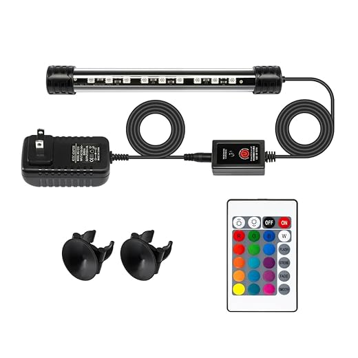 LED Aquarium Light with IP68 Waterproof and Memory Function Submersible Fish Tank Light with Remote and 16 Colors 7.5 Inches Brightness Adjustable Underwater Light Bar for Fish Tank Aquarium