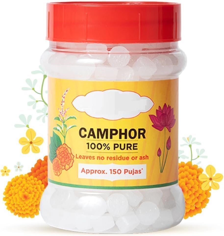 HK - Tableta de alcanfor en tarro de 100 g, paquete de 1 unidad, 100% puro, para Puja, festivales y otros rituales religiosos, sin productos químicos peligrosos