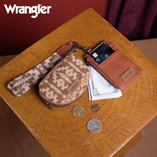 Image of Wrangler Aztec Keychain Wristlet Wallets for Women Western Dual Pouch Wristlet Credit Card Holder Wallet with Zipper Pocket WG2212-W0051BR