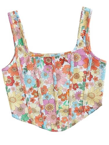 Image of mikuchiku Women's Floral Corset Tank Top, Printed, Sleeveless Crop Top