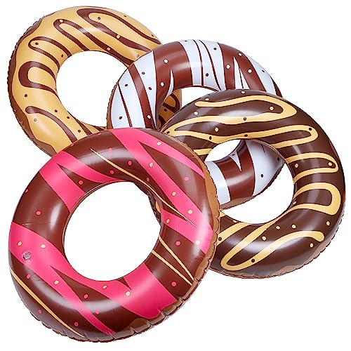 Chocolate Donut Pool Floats - 4 Pack - 20 Inch - Inflatable Chocolate-Themed Floaties for Kids - Fun Summer Water Toy for Pool Parties and Decorations