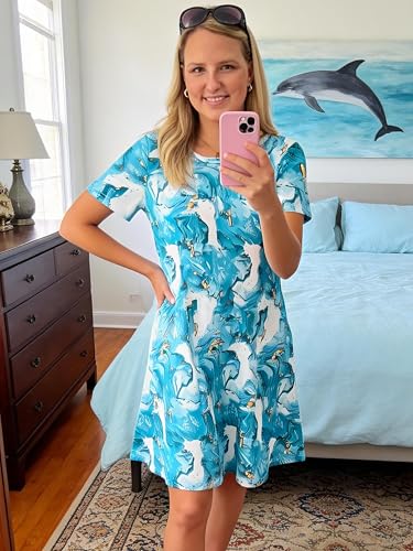 Image of Casual Summer Dresses for Women Beach Sun Dress Short Sleeve Tshirt Dress with Pockets