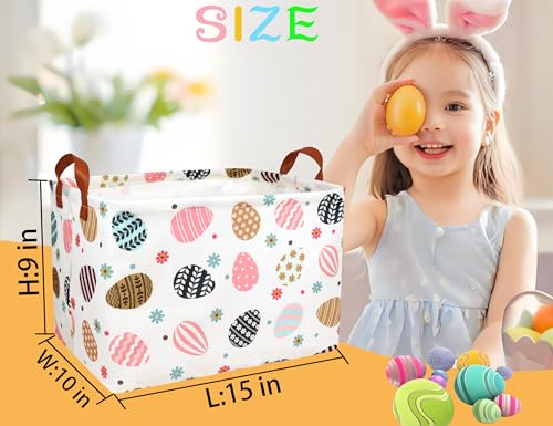 Image of Rectangle Empty Easter Baskets Boy Large Toy Storage Bin Girls collapsible Hamper Waterproof Canvas Box Kid Gifts Spring Decor( Flower Egg )