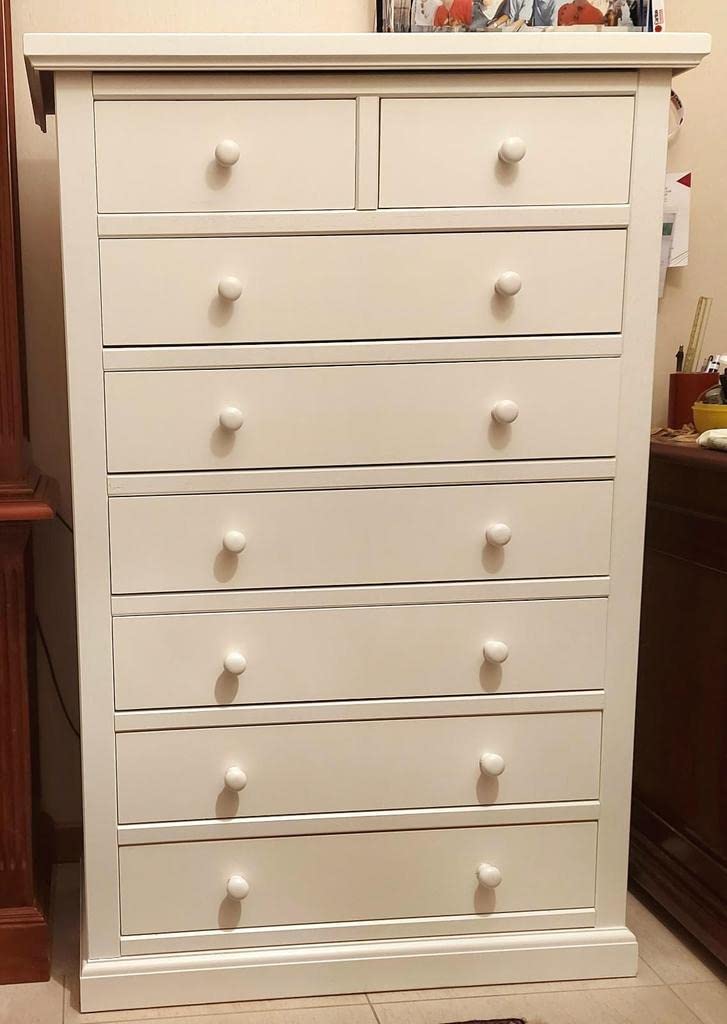 Mar.c.a. Design - Commode Bois 87x37x127 cm 8 Tiroirs - Commode Chambre Style Classique Base Plate - Made in Italy