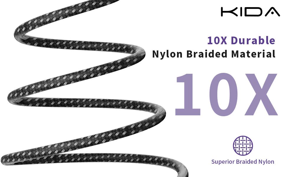 Image of KIDA 2 in 1 Cable 60W PD USB C TO USB C Cable / 20W iOS Nylon Braided Fast Charging Cable Compatible with MacBook iPad Pro Air iPhone 14 13 12 11 Galaxy S22 S21-1.25M (Black)