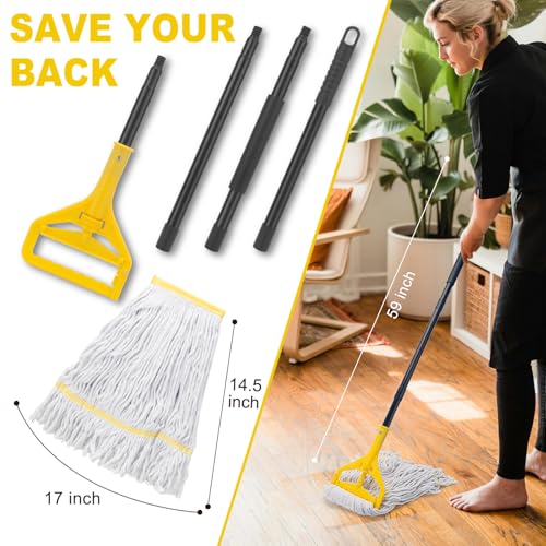 Commercial Mop with 3 Large Replacement Heads,Heavy Duty Industrial Mops | 59" Long Handle,for Floor Cleaning,Looped-End String Wet Cotton Mop for Home,Kitchen,Office,Garage,Concrete/Tile Floor - Image 4
