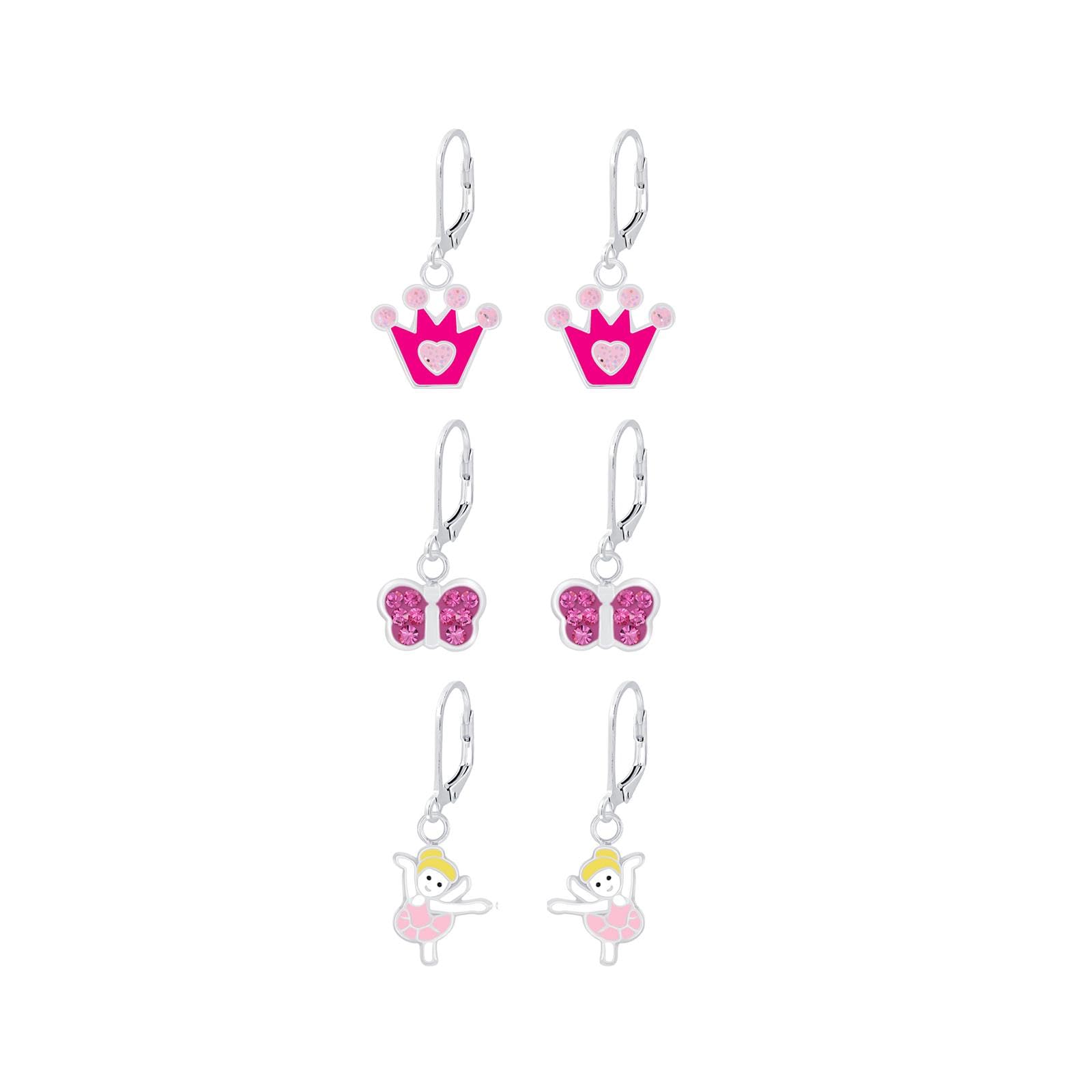 MONKIMAU - pinkem Motiv Kinderschmuck Set 925 Sterling Silber - Ohrstecker-Set - Schmuckset Mädchen, Schmuck Kinder, Kinder Schmuck, Schmuck Mädchen hypoallergen