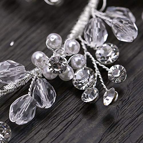 Tiara de cristal y perlas JFDBGU para novia peinado con peine de boda elegante 8