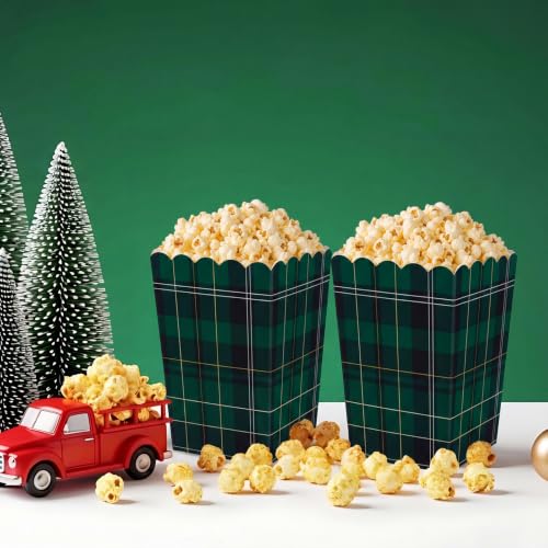 Image of Geyoga 48 Pcs Popcorn Boxes Bulk,Green Tartan Plaids,4 x 3 Inches