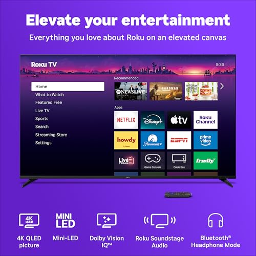Image of Roku Smart TV - 65-Inch Pro Series, Mini-LED TV - RokuTV with Backlit Voice Remote Pro - Flat Screen 4K QLED Wall Mount Kit for 65-Inch Pro Series TV - Ultra-Slim with Minimalist