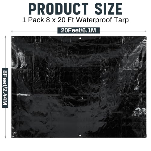 Image of 1 Pack 8 x 20 ft 5.5 Mil Tarps Heavy Duty Waterproof Tarp Multi Purpose Tent Cover for Home Boats Cars Camping Patio Furniture Roof Emergency Rain Protective Cover, Black