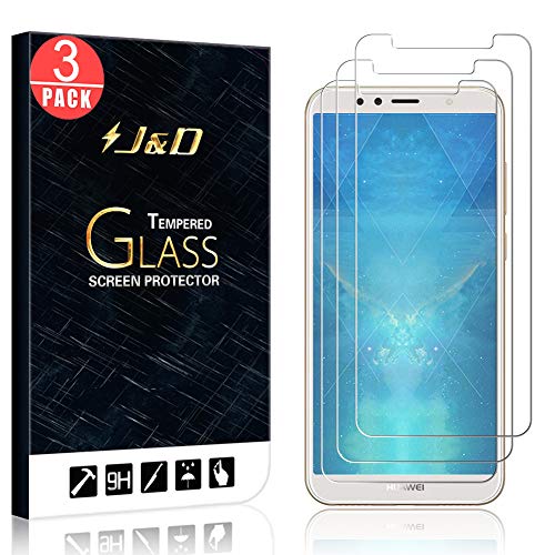 J&D Compatible para 3-Pack Huawei Honor 7A/Huawei Y6 2018 Protector de Pantalla, [Vidrio Templado] [NO Cobertura Completa] Cristal Templado Protector de Pantalla para Huawei Honor 7A