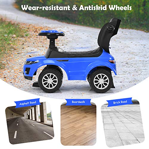 Image of Costzon 3 in 1 Ride on Push Car, Stroller Sliding Walking Car with Horn, Music, Light, Under Seat Storage, Parental Handle, Armrest Guardrails, Ride on Toy for Boys & Girls (Blue)