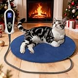Bestio Cat Heating Pad，16 in Heated Cat Bed for Newborn Kittens and Puppies, with Smart Thermostat Switch (1-24 Hours) + Electric Steel Wire Protection Tube -Blue