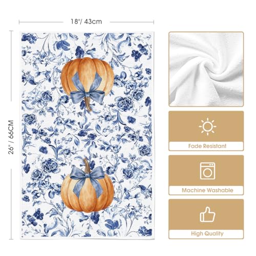 Flowers Pumpkin Fall Kitchen Towels, Set of 4, 18x26 Inch - image 6