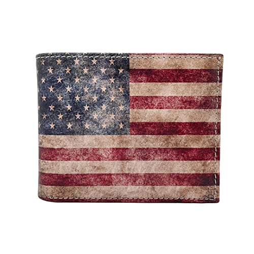 AMERICAN Flag Wallet Men's Wallet with US Flag Genuine Leather Made in USA