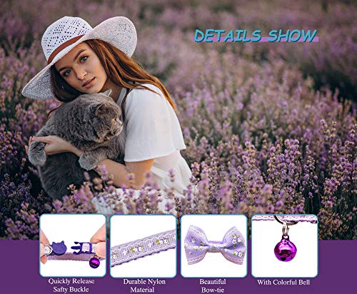 IDOLPET 4PCS Cat Collar Small Floral Cat Collar Safety Quick Release with Bell Cat Collar Adjustable Cat Collar with… - Image 4