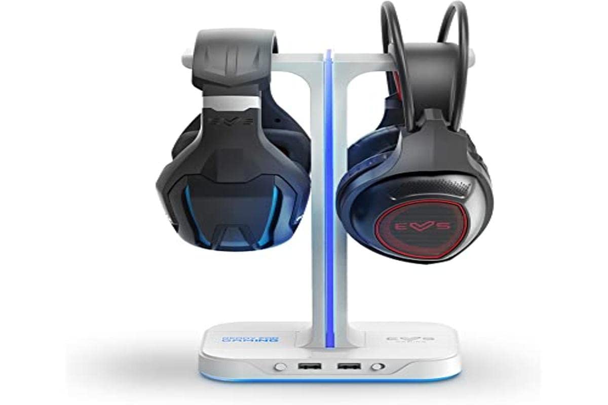 Energy Sistem ES Gaming Headset Stand ESG S3 Duo (Soporte para 2 Auriculares, Dos Puertos USB, 3 Efectos RGB, Base antidelizante, Mobile Game Converter) - Blanco