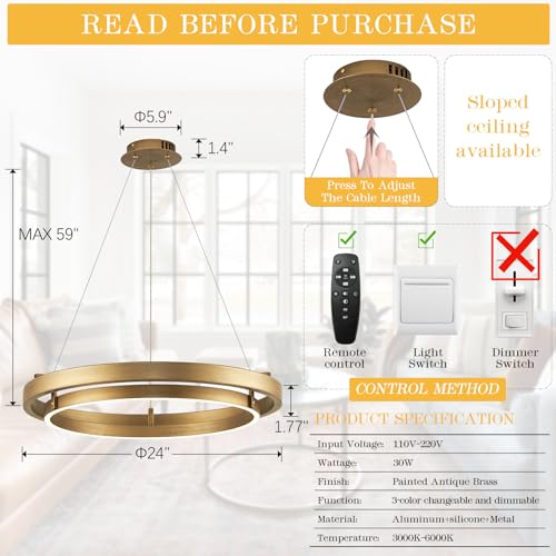 Image of LED Ring Chandelier Brass Gold Chandeliers Dimmable