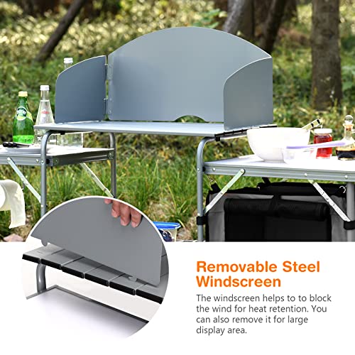 Giantex Mesa Plegable para Parrilla con Tablero de 26'' y Protector de Viento Desmontable, Estación de Cocina Portátil de Camping, Bolsa para Transporte, Montaje Rápido, Mesa para BBQ, Picnic, Camping y Exterior (Gris) miniatura 5