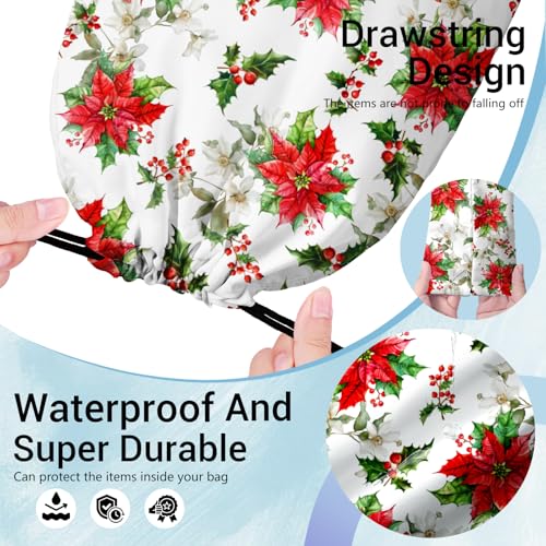 Image of Poinsettia Flower Gymnastics Drawstring Bags Red Athlete String Bag for Women Sport Dance Gym